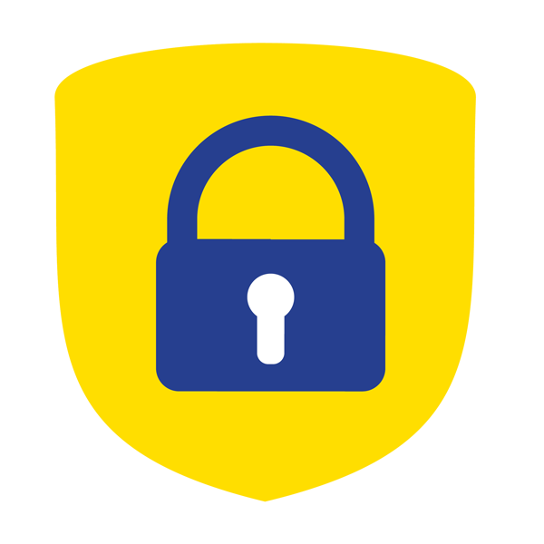 icon of a padlock superimposed on a shield